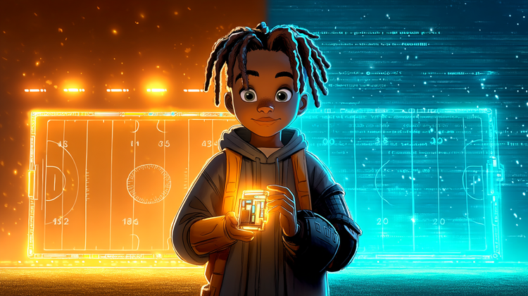 Jayden Carter standing between worlds of light and code — artwork representing the Code The Culture™ book series.